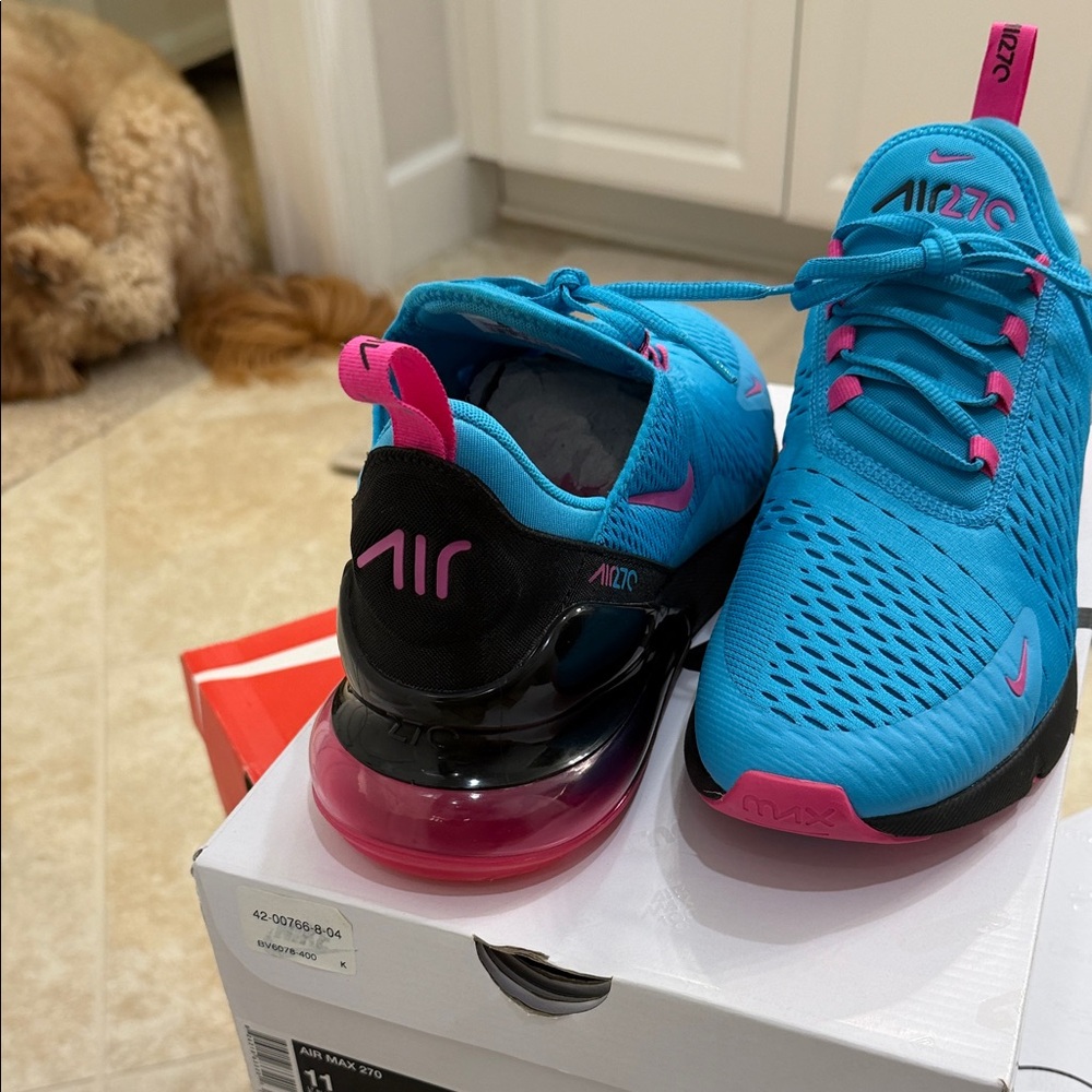 Nike Air Max 270 South Beach – Light Blue Fury/Black/Laser Fichsia - Picture 5 of 12